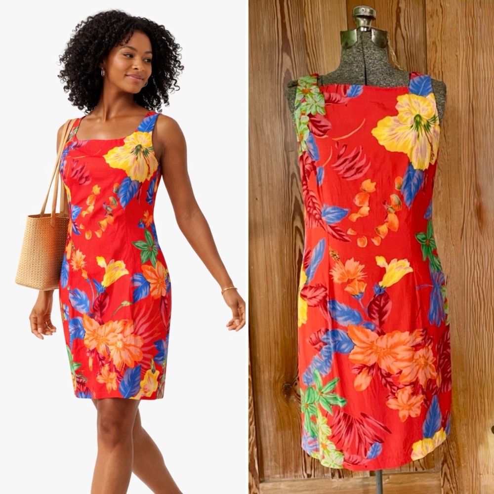 Vintage 90s KC Spencer Tropical Floral Square Neck
Sundress Sz S 💛🎀
